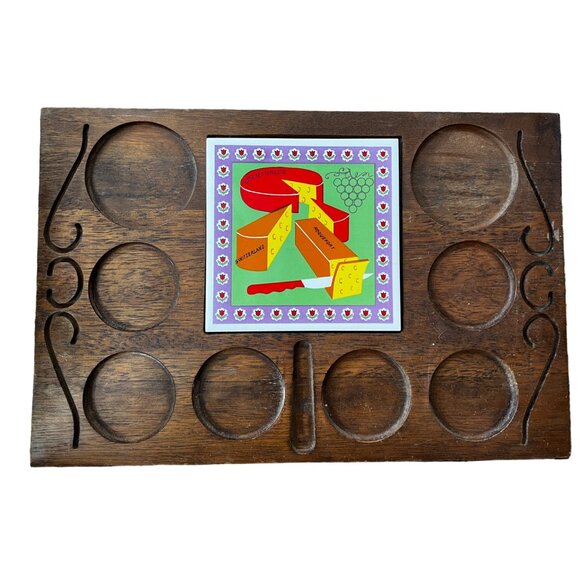 Vintage Wood Charcuterie  Cheese Board With Swiss & French Cheese Design - Picture 10 of 10